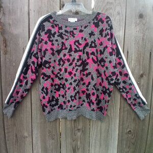 MICHAEL STARS SWEATER WOMEN L BLACK ANIMAL PRINT PULLOVER Y2K STRETCH COTTON